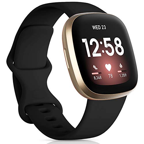 Oielai Kompatibel für Fitbit Versa 4/Fitbit Versa 3/Fitbit Sense 2/Fitbit Sense Armband, Silikon Sport Klassisch Sanft Ersatzarmband Kompatibel mit Versa 3/Versa 4/Sense/Sense 2, Klein Schwarz