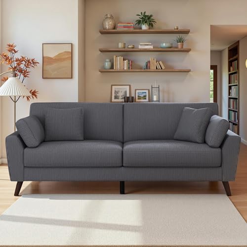 LUXOAK 220 cm 3-Sitzer Big Sofa aus Cord, modernes Design mit hohen Beinen, ideal für Wohnzimmer oder Schlafzimmer, grau