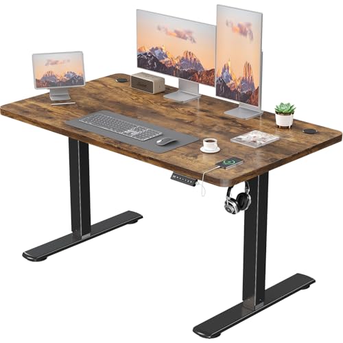 JUMMICO Höhenverstellbarer Elektrischer Schreibtisch mit USB Ladeanschluss, Schreibtisch Höhenverstellbar, Ergonomischer Steh-Sitz Tisch 120 x 60 cm, Braun