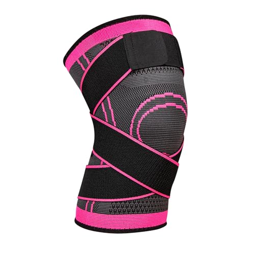 Fefod Kniebandage für Damen Männer, Kompression Kniestütze mit Riemen für Knieschmerzen, Arthritis, Meniskusriss, ACL, Orthopädische Einstellbares Bandage Knie für Fussball,Laufen,Sport,(Rosa, L)