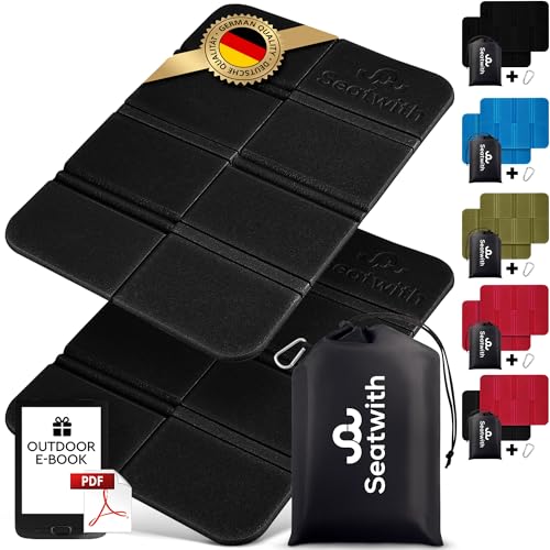 Seatwith 2er Set Sitzmatte/Faltbares Iso-Thermo-Sitzkissen mit Tragetasche und Karabinerhacken für ideale Befestigung am Rucksack maximaler Schutz vor Kälte Nässe & Schmutz + Outdoor E-Book
