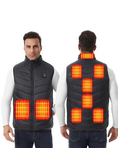 Choristry Beheizbare Weste Unisex, 9 Carbonfaser-Heizzonen, 3 Heizstufen, geeignet für Outdoor-Sportarten (Batterie nicht enthalten)