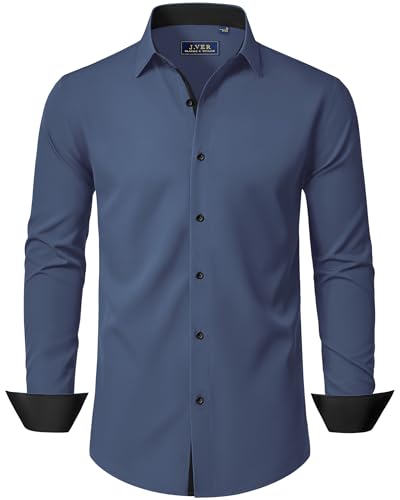 J.VER Herrenhemden Langarmshirt Comfort Fit Freizeit Hemden Männer Formales Konzert Verlobten Vater Ehemann Oberhemden,Anthrazit,L