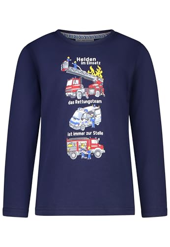 SALT AND PEPPER BY KIDS PARK Jungen Langarmshirt mit Feuerwehr Druckmotiv T-Shirt, True Navy, 128/134 cm