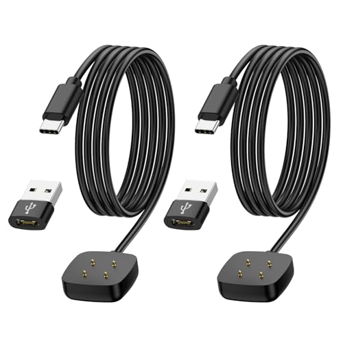 NENASEW 2 Stücke USB C Ladekabel für Fitbit Versa 3/4/Sense/Sense 2, 100cm Smartwatch Ladegerät Dock mit USB C auf A Adapter