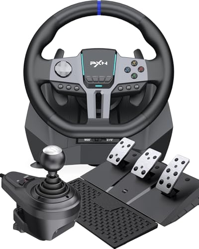 PXN V9 Gen2 Gaming Lenkrad - 270° & 900°, H Schalthebel, Hall Effekt Pedal, 2 Schaltwippen, Tools-App, Vibrationsfeedback – Lenkrad für PC, Xbox und PS4