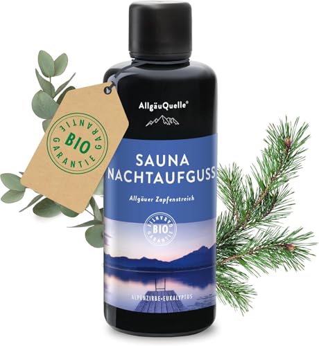 AllgäuQuelle® Saunaaufguss mit 100% Bio Öle Nachtaufguss Alpenzirbe Eukalyptus 100ml