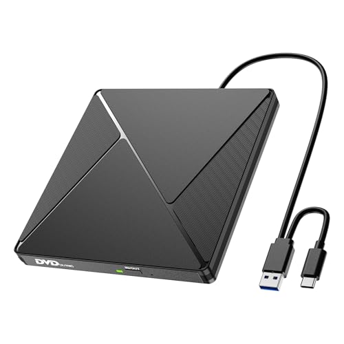 Umaniy Externes CD DVD Laufwerk, USB 3.0 & USB-C CD/DVD Laufwerk Extern, CD DVD +/-RW ROM Brenner Optical External DVD Drive für Laptop, PC, Desktop, MacBook, iMac, Windows 11/10/8/7/XP/Linux/MacOS