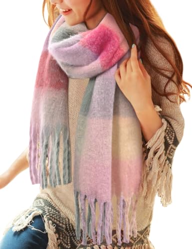 Voqeen Schal Damen Mode Lange Karierte Poncho Halstuch für Frauen Wraps Chunky Überdimensionale Winter Warm Wrap Schal für Damen