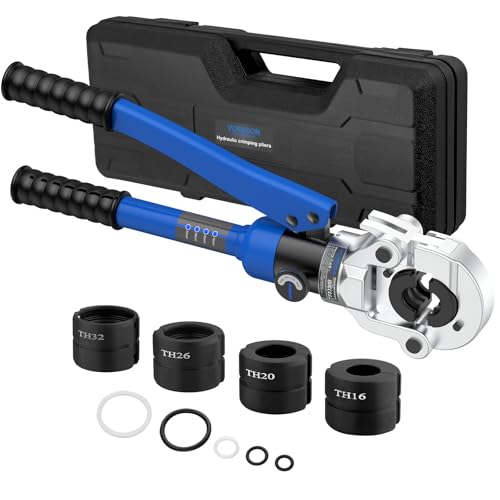 VORXEON Presszange 8 Tons Hydraulische Crimpzange TH-Kontur 4 Sätzen Der Crimpformen TH16 TH20 TH26 TH32 Mit 360° Drehbarem Kopf Rohrpresszange Für Kupferrohr Verbundrohr Kupfer-Aluminium-Kabelschuhe