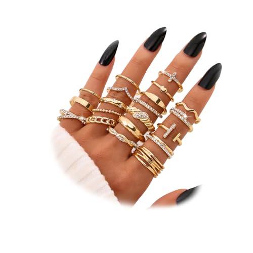 Hebterrka 20 Stück Gold Knuckle Rings Set für Frauen, Zierlich, Einfach, Trendy, süße stapelbare Fingerringe, Pack, Stapeln und Schichten auf Daumen und Knöcheln, gemischte Größe