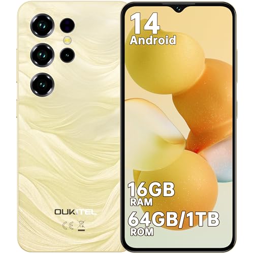 OUKITEL C2 Android 14 Handy Ohne Vertrag - 16GB(4+12)+64GB /1TB Smartphone Ohne Vertrag, 6,52 Zoll Bildschirm 5000mAh Handy Günstig, 13MP+5MP Kamera, 4G Dual SIM/Face ID/GPS/3.5mm Jack, Gold