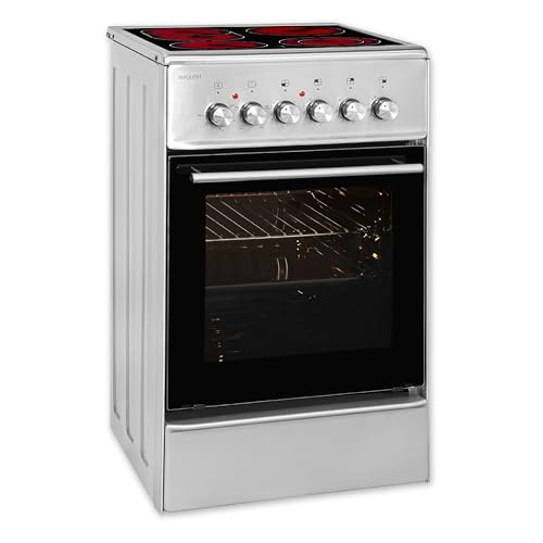 Exquisit Standherd ECM 5-4.1 BZ Inox | Standherd 50cm mit Glaskeramik Kochfeld | 2-Kreis-Bräterzone | Umluft | Grill | Elektroherd freistehend 50 cm