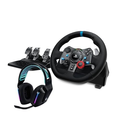 Logitech G29 Driving Force Gaming Rennlenkrad, Zweimotoriges Force Feedback, 900° Lenkbereich, Verstellbare Edelstahl Bodenpedale, für PS5, PS4, Mac - Schwarz + LIGHTSPEED kabelloses Gaming-Headset