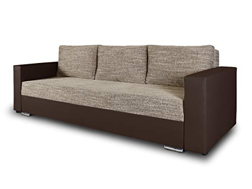 Schlafsofa Bird - Sofa mit Schlaffunktion und Bettkasten, Klappsofa, Schlafcouch mit Chromfüße, Couch, Couchgarnitur, Sofagarnitur (Braun + Beige (Dolaro 33 + Berlin 03))