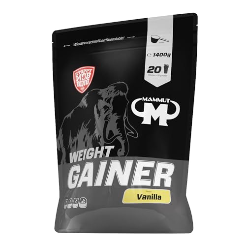 Mammut Nutrition Crash Weight Gainer Pulver Vanilla – 1,4 kg – 518 kcal/Shake für Gewichtszunahme – 80% Kohlenhydrate – 4-Komponenten Protein – Ideal für Ausdauer- und Leistungssportler