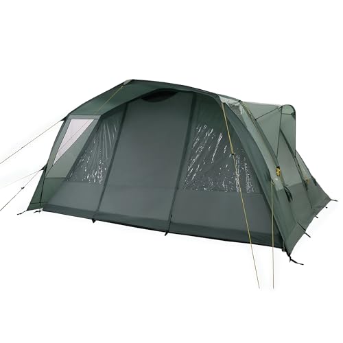 KADVA Campingzelt AIRcamp 6.24 Personen mit Pumpe Tunnelkonstruktion 460 x 360 x 210 cm Wasserdichtigkeit 3000 mm Geräumigkeit Vordach über Eingang Großer Schlafbereich Farbe Grün