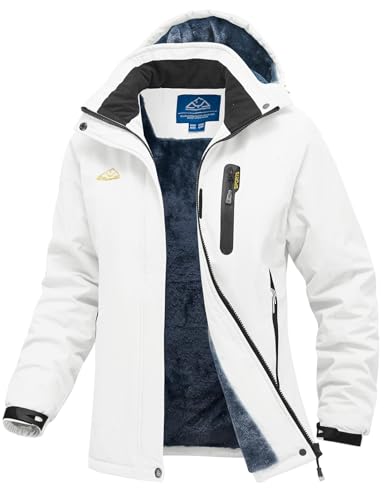 YSENTO Damen Winterjacke Wasserdicht Skijacke Softshelljacke Warm Gefüttert Winddicht Outdoor Snowboardjacke(Weiß,M)