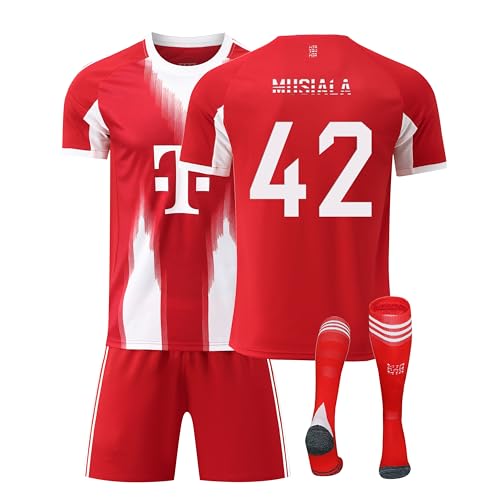 Bayern Trikot 25/26 Heimtrikot,42 Musiala Trikot mit T-Shirt Shorts Socken für Kinder,Geschenke Für Fußballfans,Atmungsaktiver Stoff