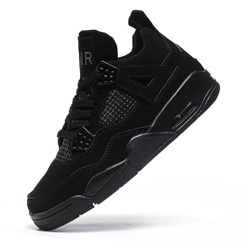 Geymxzik Air 4 Retro Sneaker Herren Damen Skateboardschuhe Laufschuhe Turnschuhe mit Luftpolster Große Größen Basketballschuhe Sportschuhe Unisex YQA04 Vollschwarz EU 41