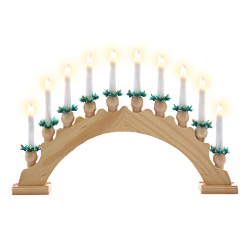 Schwibbogen aus Holz braun 10 Lichter - Leuchtfarbe: weiß - Leuchtbogen Lichterbogen Rundbogen Adventsleuchter Weihnachtsbeleuchtung