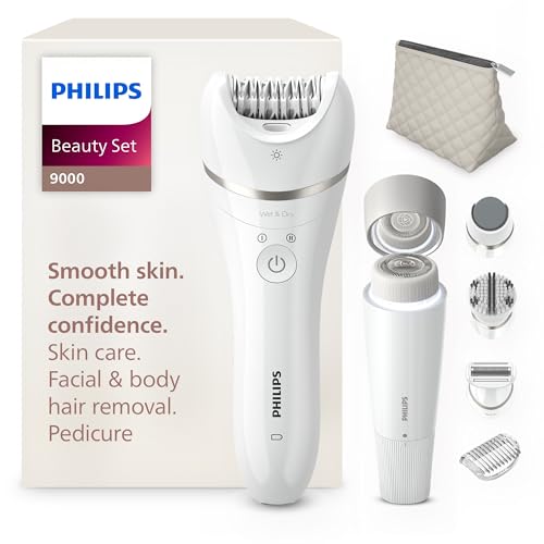 Philips Beauty Set Series 9000 - All-In-One für Körper, Gesicht und Füße, kabelloser Epilierer, nass und trocken, mit 6 Zubehörteilen, Modell BRE770/92