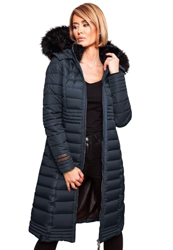 Navahoo Damen Wintermantel Mantel Steppmantel Winter Jacke lang Stepp warm Teddyfell B670 [B670-Uma-Navy-Gr.XL]