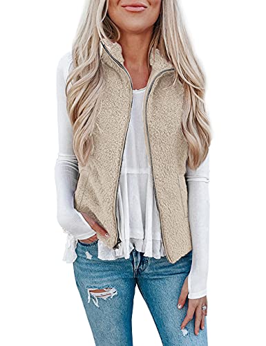 Raphin Damen Weste Herbst Casual Leicht Ärmellos Jacke Herbst Damen Einfarbig Elegant Mode Damen Weste Lang(Khaki,XXL)
