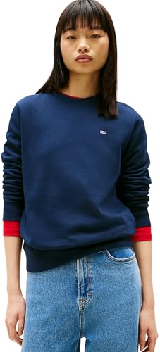 Tommy Jeans Damen Tjw Reg Flag Crew Dw0dw19959 Pullover-Sweatshirt, Blue (Dark Night Navy), S EU
