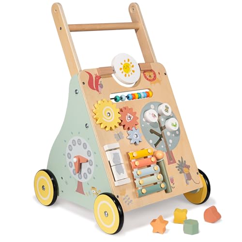 Baby Lauflernwagen Holz, Lauflernhilfe zum Holz, Montessori Spielzeug Multifunktion, Holzspielzeug Baby, Baby Walker Spielzeug für Kinder, Geschenk für Jungen und Mädchen