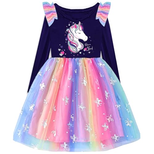 VIKITA Mädchen Kleider Einhorn Kleid Langarm Prinzessin Tüll Party Festlich Kleid LH4872 4T