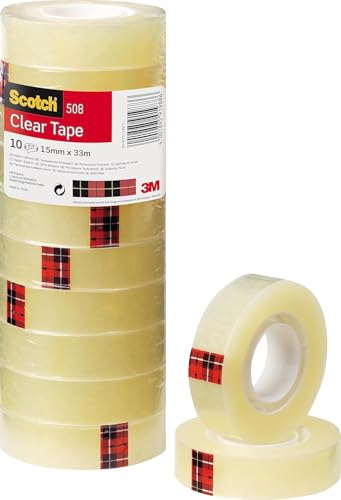 Scotch Transparentes Klebeband 508-10 Rollen - 15mm x 33m - Durchsichtiges Allzweckband für Schule, Heim und Büro
