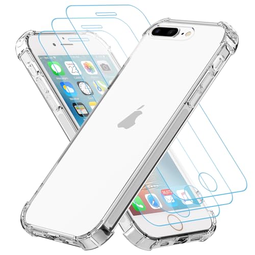 Totill Klar Hülle für iPhone 6 Plus und 6S Plus, 1 Handyhülle mit 3 Stück Panzer Schutz Glas und Positionierhilfe, Stoßfest Transparent Schutzhülle Dünn Durchsichtige Case, Panzer Schutz