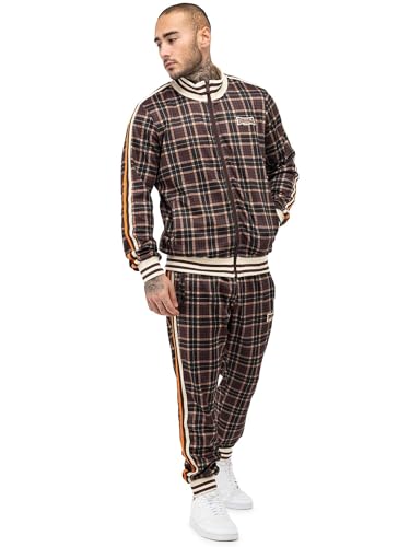 Lonsdale Herren Hedley Trainingsanzug, Brown/Ecru/Orange, XL