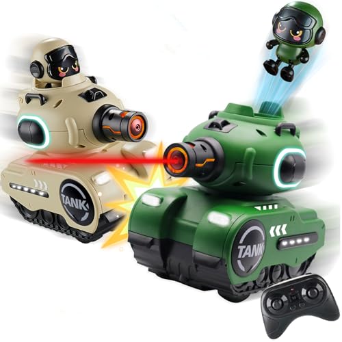 OBEST 2 Stück Ferngesteuertes Kampf Auto, 2.4 GHZ RC Schlacht Tankwagen, 360° Drehung Fernbedienung Driftwagen mit LED Licht und Musik, Katapultpuppe Spielzeug Tank Auto für 6+ Jahre Jungen/Mädchen