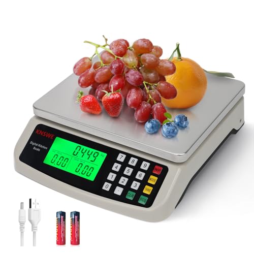 KNSWE Waage Küchenwaage Groß Edelstahl Digitalwaage 40kg zum Gastronomie Messen von Fleisch Wurst so Weiter Obstwaage mit Zähl Tara Funktion Feinwaage 1g LCD Display und 5 Maßeinheit