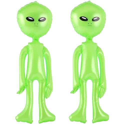 2-teiliges Set Alien Aufblasbar, Fluoreszierendes Grün, 60 cm, für Partys und Veranstaltungen, lustige Alien Figur