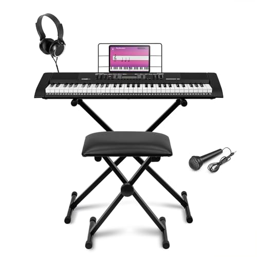 MAX Rhapsody61L - Keyboard mit Ständer, Hocker und Kopfhörer, 61 Leuchttasten, Keyboard Piano, E Klavier mit 300 Sounds & Rhythmen, Begleitautomatik, Lern-Funtkion