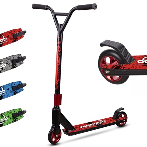 MEE GOO Pro Freestyle Stunt-Scooter ABEC-10 Kugellager, Trick-Scooter aus Leichter Legierung mit Rad aus Aluminiumlegierung, Rahmen bis zu 100 kg für Fortgeschrittene und Anfänger, Skatepark (Rot)