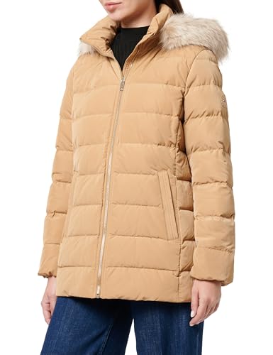 Tommy Hilfiger Damen Steppjacke Heritage Down Tyra Jacket With Fur Lang, Grün (Classic Khaki), XL