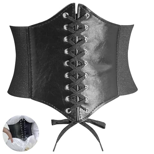 YUGUOLAN Corset Halloween Pirate Belt - Elastischen Leder Corsage für Damen, Retro Korsettgürtel für Partys und Andere Events Bestens Geeignet (Schwarz)