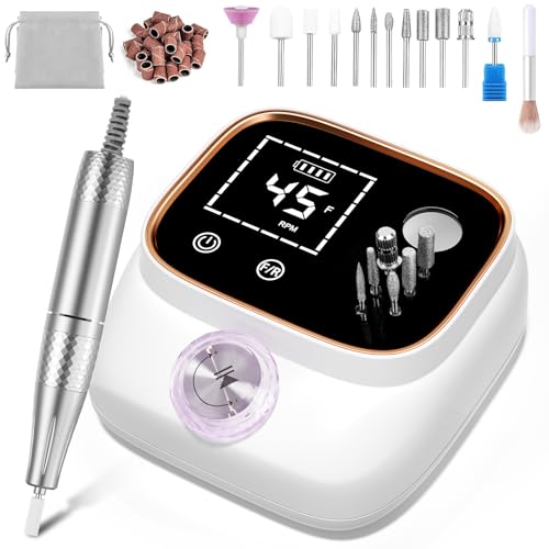 Professionelle Elektrische Nagelfeile 45000U/M für Gelnägel und Acrylnägel mit LCD-Display, Bit-Lock Design, mit Maniküre Pediküre Zubehör Set für den Heimgebrauch und Nagelstudios