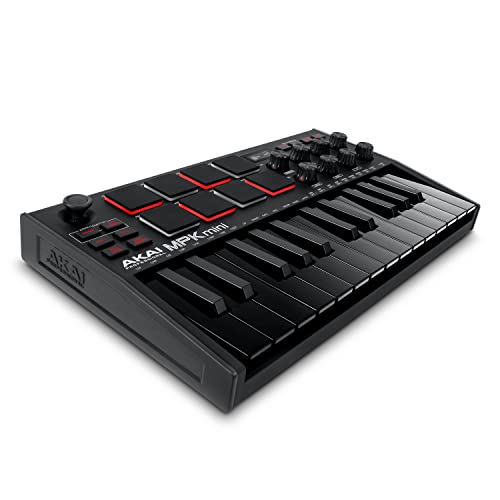 Akai Professional MPK Mini MK3 - 25-Tasten USB MIDI Keyboard Controller, 8 Drum Pads, 8 Regler, Musikproduktion-Software und und Native Instruments Sound Package (NKS Integration), Farbe Schwarz