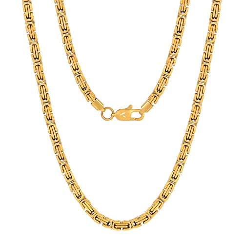 VEXXS Kette Herren 4/6mm, 18K Gold beschichtet Edelstahl Königskette, Byzantinische Goldkette für Herren Damen Mädchen Männer Jungen, Hip Hop Schmuck Geschenk,45-65cm