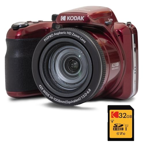 KODAK Pixpro Astro Zoom AZ425 – Digitalkamera Bridge, 42-facher optischer Zoom, 24 mm Weitwinkel, 20 Megapixel, LCD 3, Video Full HD 1080p, Li-Ion-Akku – Rot
