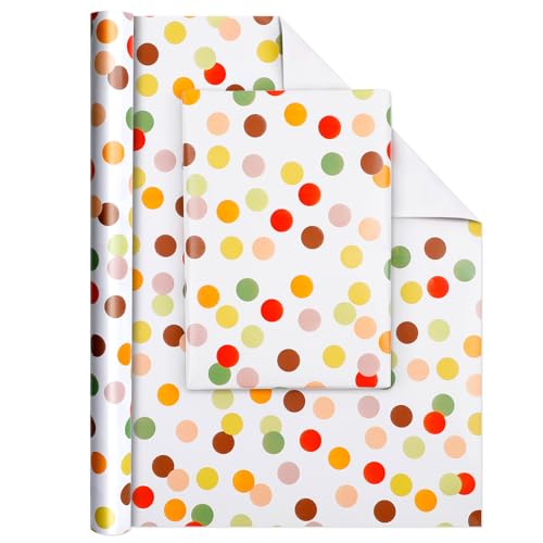 AiQInu Geschenkpapier Rolle 43x300cm, Geschenkpapier Set, Geschenkverpackung für Weihnachten, Geburtstage, Partys, Hochzeiten, Babypartys - Bunte Polka Dots