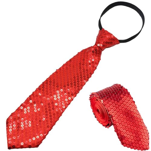 Gleemix Glitzer Krawatte, Karneval Krawatte Rot, Pailletten Krawattes Glitzer Accessoires Herren und Herren, Karneval Kostüm für Disco Fasching Cosplay Junggesellenabschied Mann Dance Performance