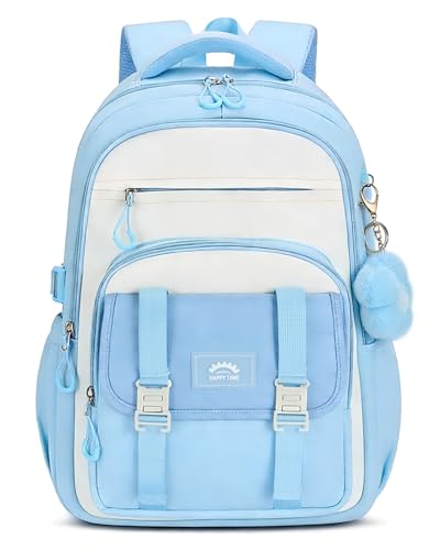 Amythe Schulrucksack Mädchen Rucksack Teenager, Großer Schulranzen für Mädchen 4.-12. Klasse, Wasserdicht School Bag Casual Daypack mit Trolley-Schlaufe für Reisen, Blau