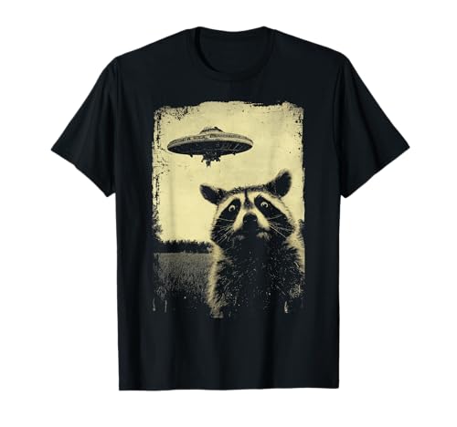 Bad Attitudes Waschbär Raccoon UFO Alien Weirdcore Aesthetic Artwork Stuff T-Shirt - Schwarz, Unisex, Klein, Kurzarm, T-Shirt, Cartoon-Halloween-T-Shirt