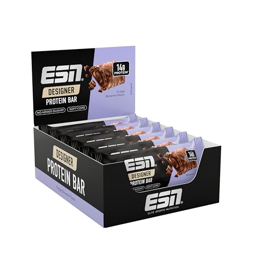 ESN Designer Bar Box, Fudge Brownie, 12 x 45 g, der ideale Snack mit bis zu 14 g Protein pro Riegel - made in Germany